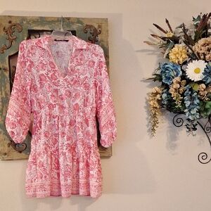 Zara Pink Patterned Mini Dress. Excellent Condition NWOT Size Small